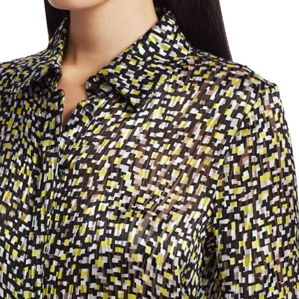 Alice + Olivia Willa Print Blouse Silk Neon Yellow Geometric Abstract XS/S